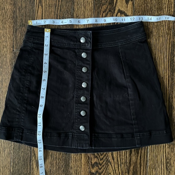 3/$15 Free People black denim mini skirt with snaps - Picture 3 of 4